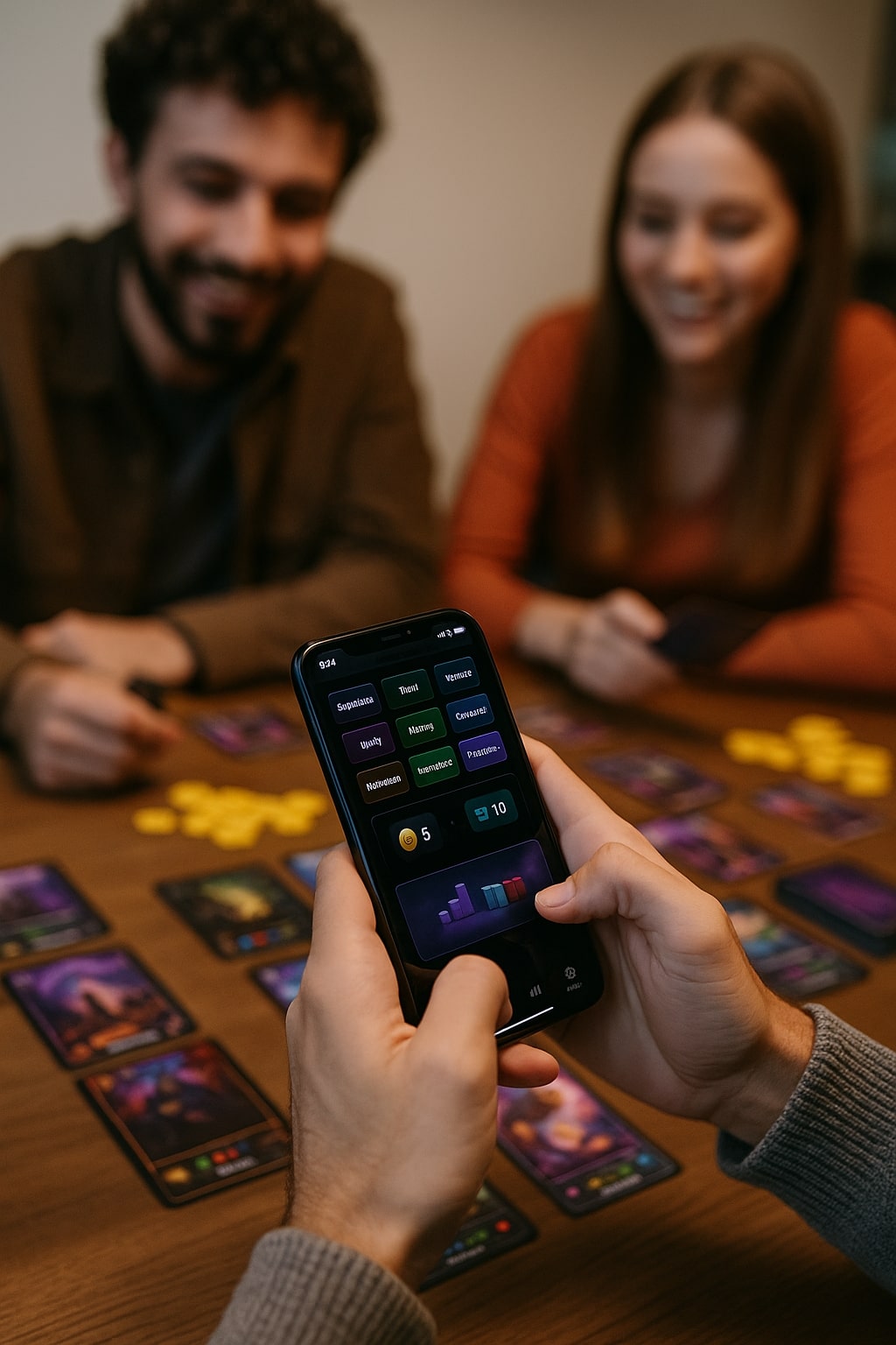 Screenshots and mockups of the Vadara Districts companion app on iPhone